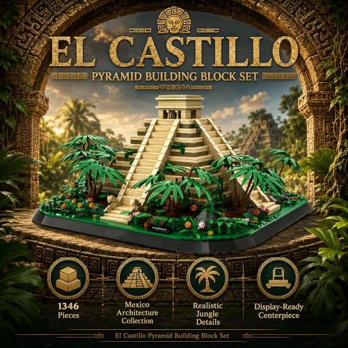 El Castillo Pyramid Building Block Set 1346 Pcs Mayan Kukulcan Temple Mexico Architecture Model Kit for Adults Teens 14+ Historical Chichen Itza Display Centerpiece Ancient World Culture Gift - style: El Castillo Pyramid