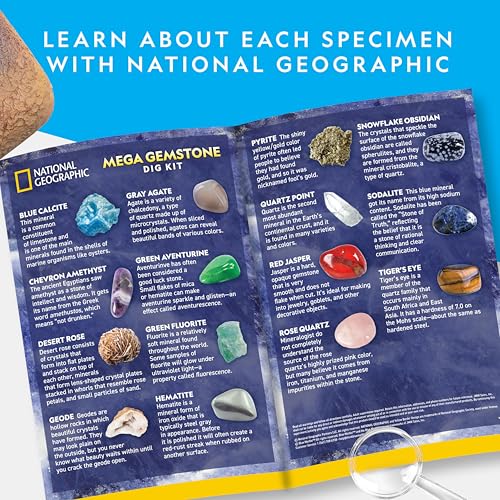 NATIONAL GEOGRAPHIC Mega Gemstone Dig Kit – Dig Up 15 Real Gemstones and Crystals, Science Kit for Kids, Gem Digging Kit, Gift for Girls and Boys, Mining Kit, Rock Collection - style: 15 Stunning Gems