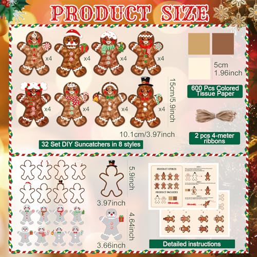 Tinlade 32 Set Christmas Gingerbread Suncatchers Crafts Xmas DIY Activities - style: Gingerbread Man