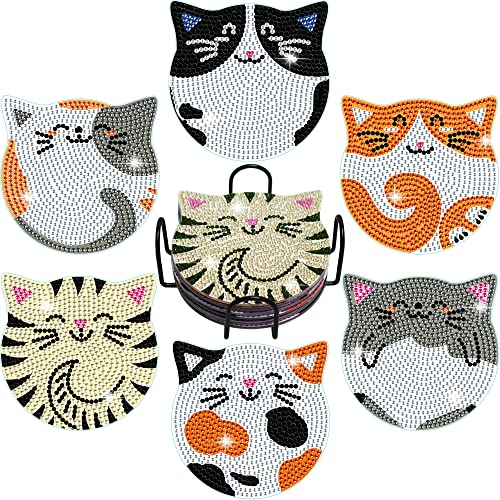 Vcekract 6 Pcs Cat Diamond Art Coasters Kit for Adults - color: Cat Coasters