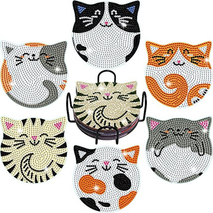 Vcekract 6 Pcs Cat Diamond Art Coasters Kit for Adults - color: Cat Coasters