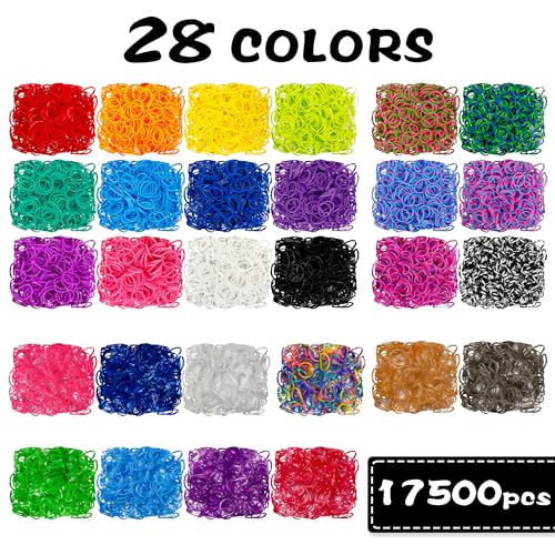 INSCRAFT 17500+ Rubber Loom Bands with 3 Layer Transparent Container, 28 Colors, 600 S-Clips, 352 Beads, 40 Cartoon Pendant, Bracelet Making Refill Kit for Kids - color: Transparent