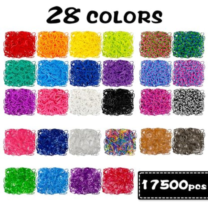 INSCRAFT 17500+ Rubber Loom Bands with 3 Layer Transparent Container, 28 Colors, 600 S-Clips, 352 Beads, 40 Cartoon Pendant, Bracelet Making Refill Kit for Kids - color: Transparent