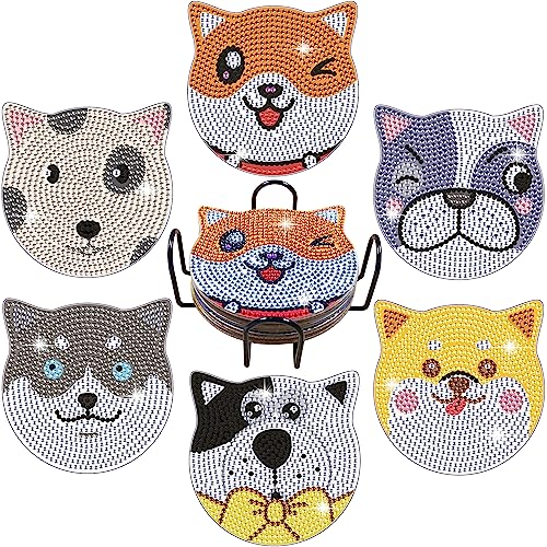Vcekract 6 Pcs Dog Diamond Art Coasters Kit for Adults - color: Dog Coasters