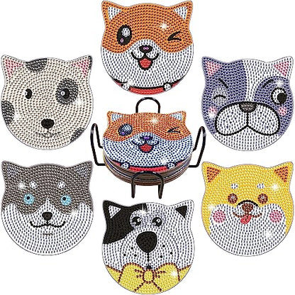 Vcekract 6 Pcs Dog Diamond Art Coasters Kit for Adults - color: Dog Coasters