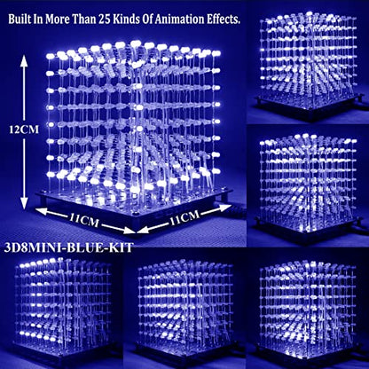Mini 3D Led Cube DIY Electronics Kit Soldering Project Kit (3D8MINI-ALLBLUE-KIT) - color: 3d8mini-allblue-kit