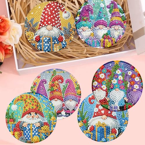 8 Pcs Diamond Art Coaster Kit for Adult with Holder, Diamond Coasters 4x4in - color: Gnomes Coasters, size: 8 Pcs 4x4in