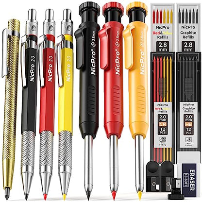 Nicpro 16 Pack Mechanical Carpenter Pencil Set with 42 Refill & Scribe Tool