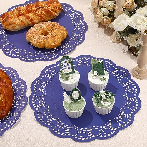 Yexiya 200 Pcs Lace Paper Doilies 14 Inch Round Foil Placemats, Dark Blue - color: Dark Blue