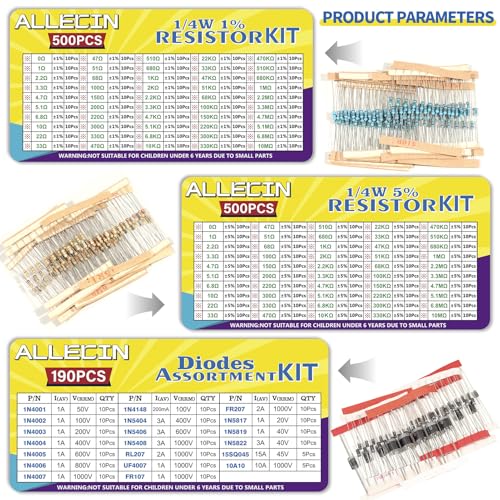 1910Pcs Electronic Component Kit Resistor Electrolytic Capacitor Schottky Diodes LED Diode Transistor Electronics Components Assortment for DIY Project