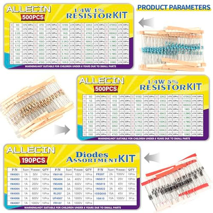 1910Pcs Electronic Component Kit Resistor Electrolytic Capacitor Schottky Diodes LED Diode Transistor Electronics Components Assortment for DIY Project