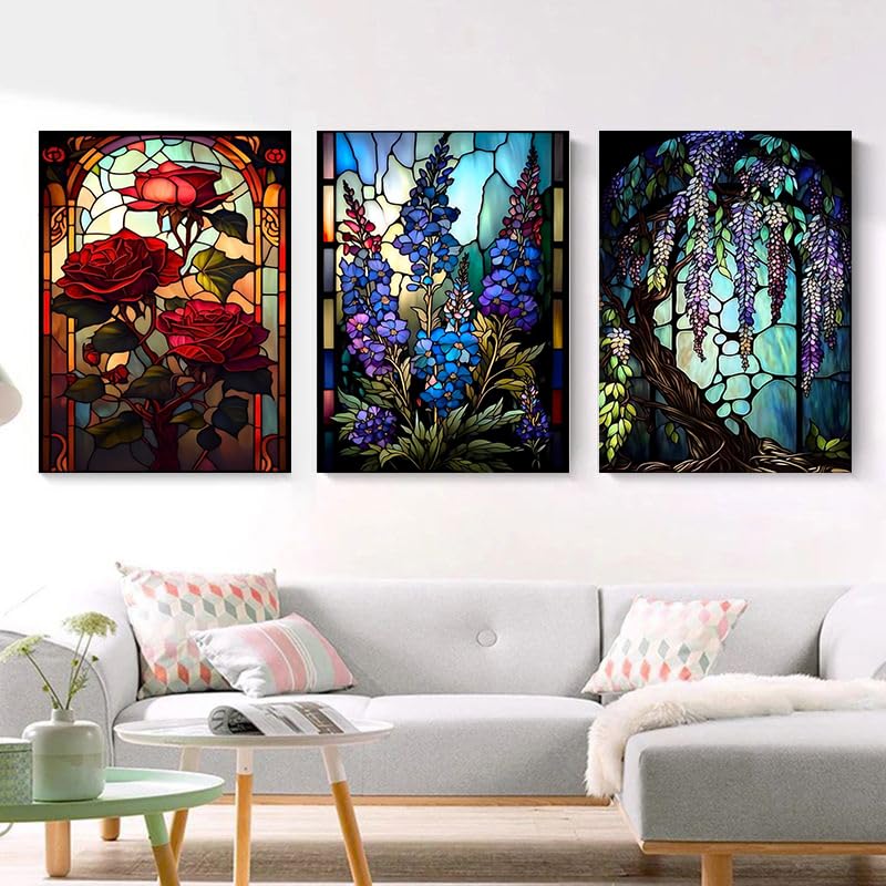 6 Pack Diamond Painting Kits for Adult Flower Diamond Art Kits for Adults - color: 6 pcs glass flower set