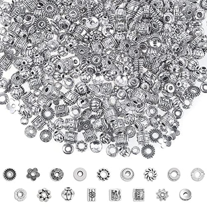 Cridoz Metal Spacer Beads for Making Bracelet, Necklace, Jewelry Making and Findings Accessories, 900Pcs, Silver - color: Silver2