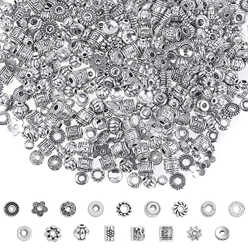 Cridoz Metal Spacer Beads for Making Bracelet, Necklace, Jewelry Making and Findings Accessories, 900Pcs, Silver - color: Silver2