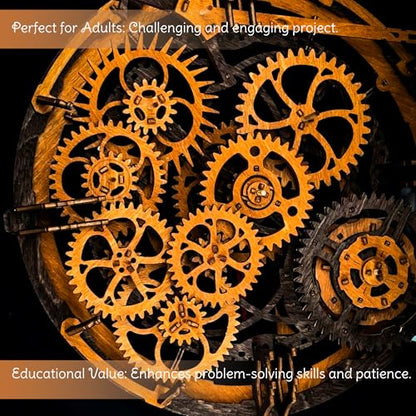 WOODEN.CITY Vintage Wall Clock Kit – 3D Wooden Puzzle for Adults, Mechanical DIY Clock Model, No Glue Required, Made in EU
