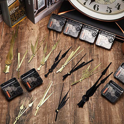 Mudder 8 Pcs Silent Clock Movement Mechanism Kit with 8 Different Pairs of DIY Clock Hands 13 Mm/ 0.51" Shaft Length DIY Repair Parts Kit Replacement Motor