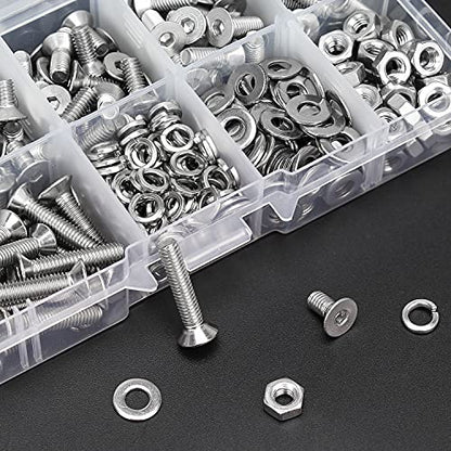 HELIFOUNER 360 Pieces M4 x 6mm /8mm /10mm /12mm /16mm /20mm, 304 Stainless Steel M4 Countersunk Socket Cap Screws Nuts Washers Kit - size: ['M4']