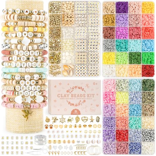 Dowsabel Clay Beads 3 Boxes Bracelet Making Kit, 10800pcs Beads for Jewelry Making, Letter Beads for Friendship Bracelets DIY Arts and Crafts Gifts for Girls Adults