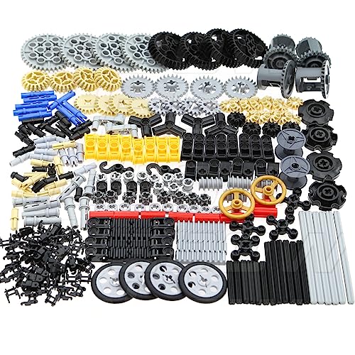 Habow 270pcs Technic-Parts Gears-Axle-Pin-Connector Compatible with Lego-Technic, Wheels Link Chain Gear Rack Steering Wheel Technic Bush Hook Tow Ball String Reel Differential. MOC Building-Blocks.