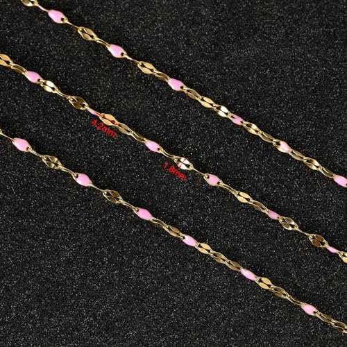 UMAOKANG Pink Enamel Chains for Jewelry Making Stainless Steel Chain Bulk - color: Gold-Pink