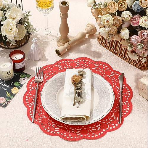 Yexiya 200 Pcs Lace Paper Doilies 14 Inch Round Foil Placemats, Red - color: Red