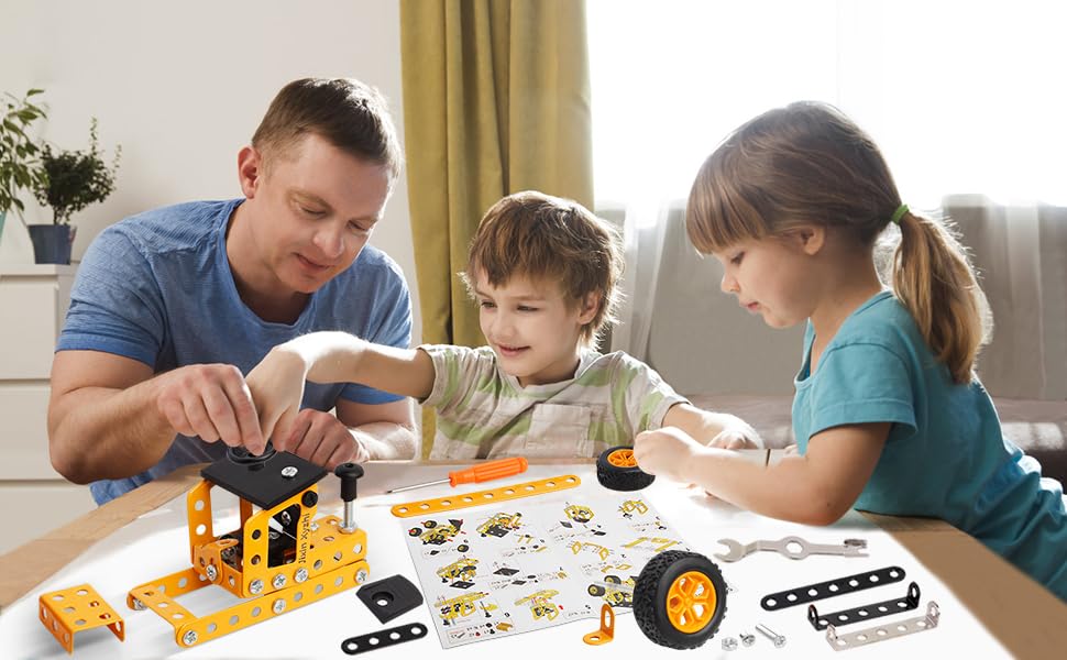 Construction Kits Stem Metal 3D Puzzle Machine Vehicle Model Car Construction Set Toy Parent-Child Interaction Play Sets Gifts for Children Age 4-16 Years - style: construction vehicle