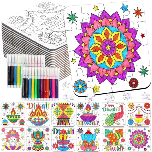 Diwali Crafts & Party Favors for Kids Bulk, Rangoli Activity DIY Art Puzzle - color: Diwali Colorful