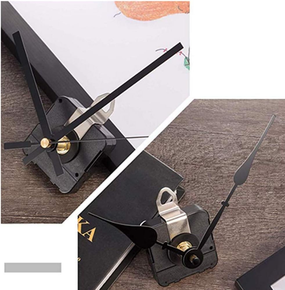 2 Pieces Silent Clock Movement Mechanism Long and Short Shaft with 6 Different Pairs of Hands DIY Clock Repair Parts Motor Replacemen - color: Black