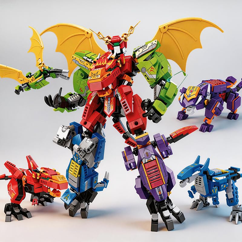 4-in-1 Dino Mecha Kit, Transform Robot Toy Gift for Boys Kids 8+, 904PCS