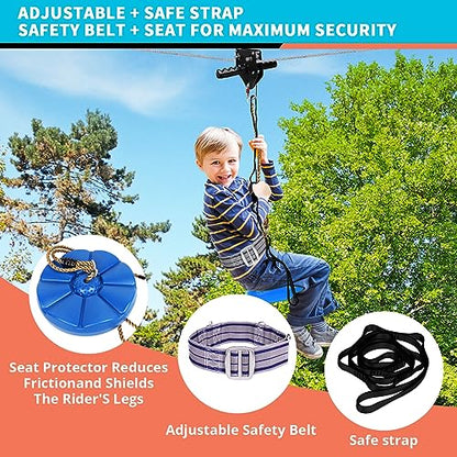 Zip Line Kit for Kids Adults : 100FT / 120FT / 150FT / 200FT Up to 380Lbs - Quick Tighten Zipline for Backyard Outdoor with 100% Rust Proof Removable Trolley Seat Spring Brake - size: 120ft