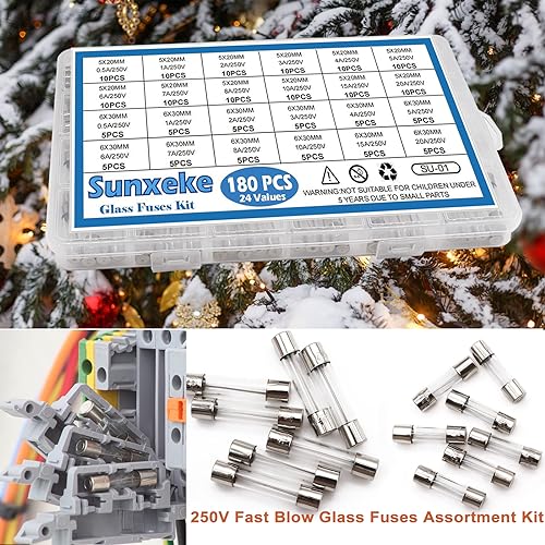 24 Values 180pcs Fast Blow Glass Fuses Assortment Kit 250V 0.5A 1A 2A 3A 4A 5A 6A 7A 8A 10A 15A 20A 5X20MM 0.5A 1A 2A 3A 4A 5A 6A 7A 8A 10A 15A 20A 6X30MM 250V Fast-Blow Glass Fuses Set - size: 180PCS kit