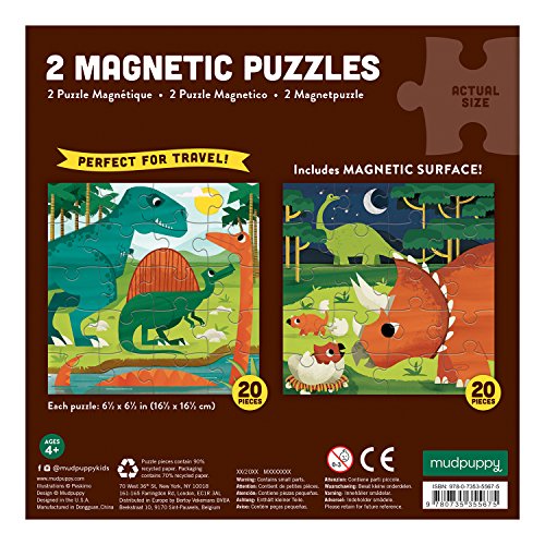 Mudpuppy Mighty Dinosaurs - Tri Fold Magnetic Puzzles Featuring Two 20 Piece Dinosaur Themed Artwork - style: Mighty Dinosaurs
