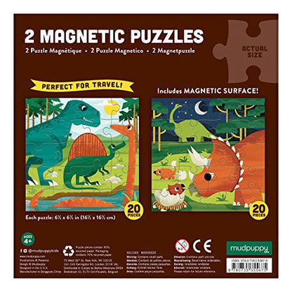 Mudpuppy Mighty Dinosaurs - Tri Fold Magnetic Puzzles Featuring Two 20 Piece Dinosaur Themed Artwork - style: Mighty Dinosaurs