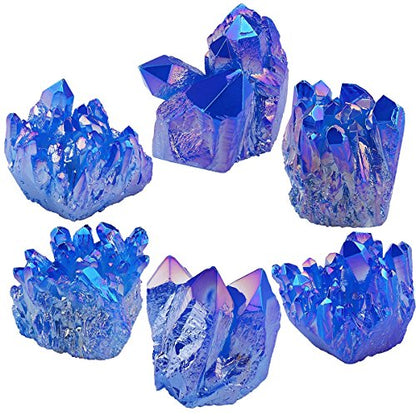 Rockcloud Titanium Coated Crystal Rock Quartz Blue Cluster Geode, 1-2" - color: Blue