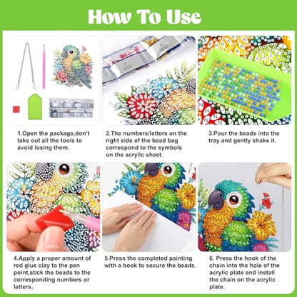 AIRDEA Hanging Diamond Painting Kits Parrot,Special Shaped Diamond Art Kits Bird Gem Art Pendant Decor,19.5x19.22cm - color: green yellow red