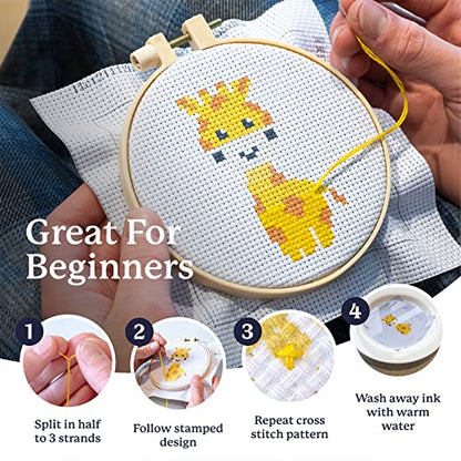 Kraftex Floral Stamped Cross Stitch Kits for Beginners - 3 Pack. DIY Embroidery Needlepoint Patterns for Adults. Easy Cross Stitch Kits for Beginners (Zoo Creatures) - style: Zoo Animals