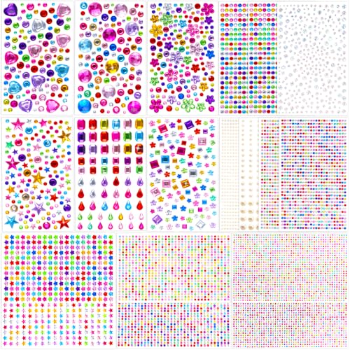 10000+Pcs Gem Stickers, 19 Sheets Rhinestone Stickers, Diamond Stickers