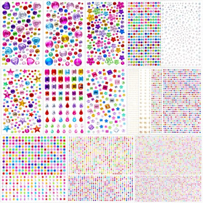 10000+Pcs Gem Stickers, 19 Sheets Rhinestone Stickers, Diamond Stickers