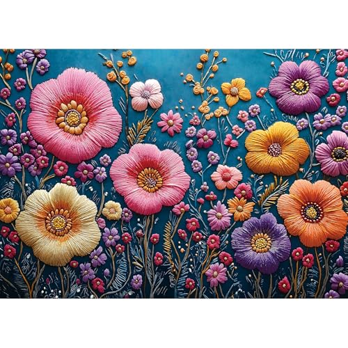 Blueforest 1000 Piece Colorful Embroidered Flowers Jigsaw Puzzle - color: Colorful Embroidered Flowers
