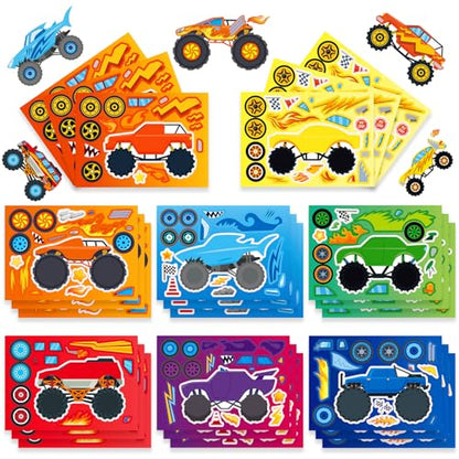 24 Sheets Make Your Own Monster Truck Stickers for Kids, Party Favors, Birthday Gifts, Classroom Rewards, Truck Crafts for Boys and Girls - color: Monster Truck