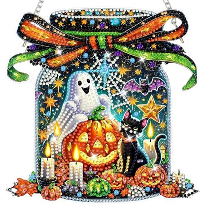 NAIMOER Halloween Diamond Art Hanging Kits for Adults, Ghost 5D Special Shaped Rhinestone, DIY Acrylic Diamond Art Painting Window Pendants Home Garden Wall Hanging Ornament Kits, Double Sided - color: Halloween Ghost Bottle