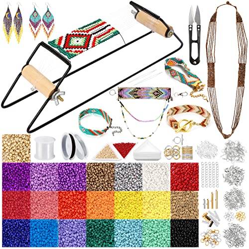 PP OPOUNT Value Bead Loom Kit, 11343 PCS Loom Beading Supplies with Lots of Seed Beads, Complete Jewelry Making Tools and Accessories, Beading Loom Kits for Adults Jewelry Making Bracelets Belts - size: 11343 PCS