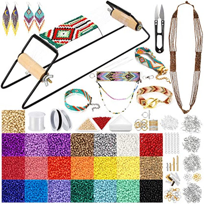 PP OPOUNT Value Bead Loom Kit, 11343 PCS Loom Beading Supplies with Lots of Seed Beads, Complete Jewelry Making Tools and Accessories, Beading Loom Kits for Adults Jewelry Making Bracelets Belts - size: 11343 PCS