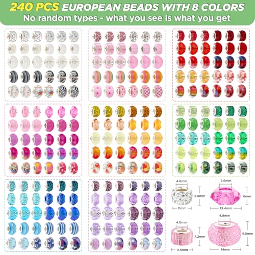 240 Pcs Large Hole Beads for Bracelets, Spacer Bead for Jewelry Making - color: 1.8 Colors