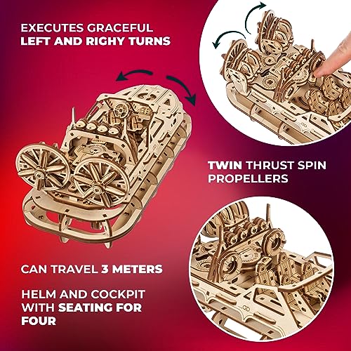 UGEARS Bundles 3D Puzzles - Tracked Off-Road Vehicle and Rescue Hovercraft,3D Puzzle Wooden 3-D Puzzles for Adults Model kit DIY Mechanical Puzzles