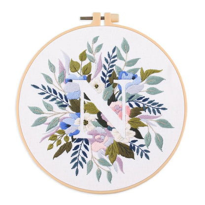 Amiiba Embroidery Starter Kit with Letter N Pattern, DIY Full Range Stamped Embroidery Cross Stitch Kits for Beginners Adults (Letter N) - color: Letter N