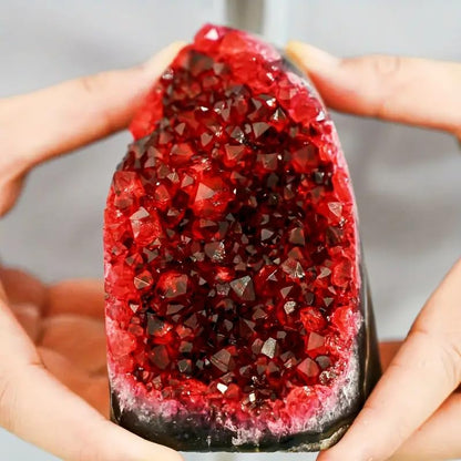1Pc Claret Raw Geode, Crystal Cluster for Home Feng Shui Ornaments Energy Stone Healing Tools Meditation Feng Shui Decoration,Stone Display Piece, Mineral Specimen (300-400g) - size: 300-400g