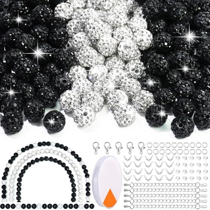 Dowarm 255PCS 10mm Rhinestone Beads for Baseball Rhinestone Necklace Bracelet Jewelry Making, Round Polymer Clay Beads for Crafts Beaded Pen, Shamballa Clay Pave Disco Diamond Bead, Black|White - color: 07-Black | White