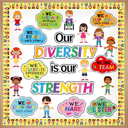 Diversity Bulletin Board Decoration Set Diverse Students Borders Cutouts for Party School Classroom Door Welcome Bulletin Board Craft Home Wall(Our Diversity is Our Strength) - style: Our Diversity is Our Strength