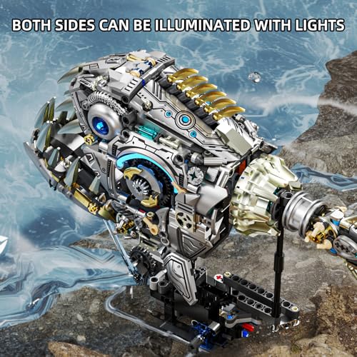 Mechanical Piranha Building Sets, Ocean Animal Collection Toy, Multi-Jointed Movement with Ice Blue Accents, Adults Home or Office Decor, STEM Building Gift for Adults Teens 13+ (1085 PCS) - style: Mechanical Piranha